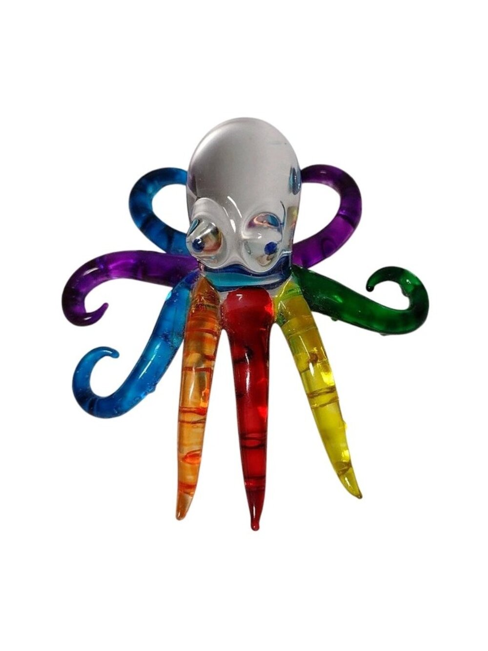 Art Glass & Acrylic Octopus Figurine 2" Rainbow Collectible Handmade Colorful